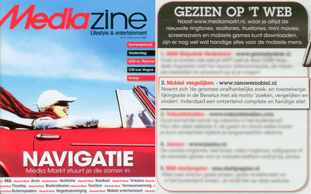 NieuweMobiel.NL genoemd in de Mediazine van mei juni 2007