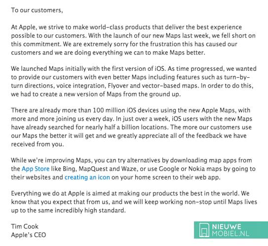 Open letter from Tim Cook