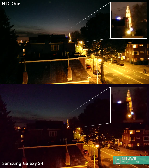 HTC One compared to Samsung Galaxy S4 (night mode)