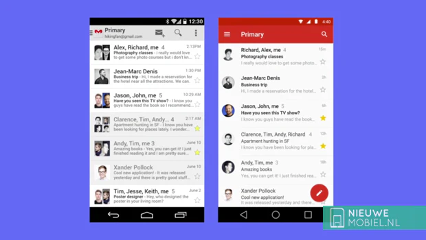 Gmail before and after Material Design