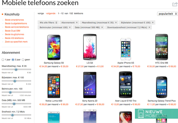 NieuweMobiel.NL zoekscherm NieuweMobiel.NL zoekscherm
