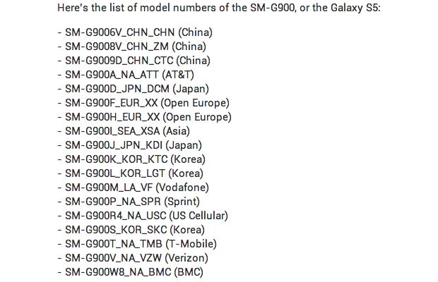 Samsung Galaxy S5 heeft typenummer SM-G900