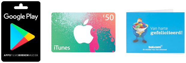 Google Play, iTunes of Bol.com cadeaukaart Google Play, iTunes of Bol.com cadeaukaart