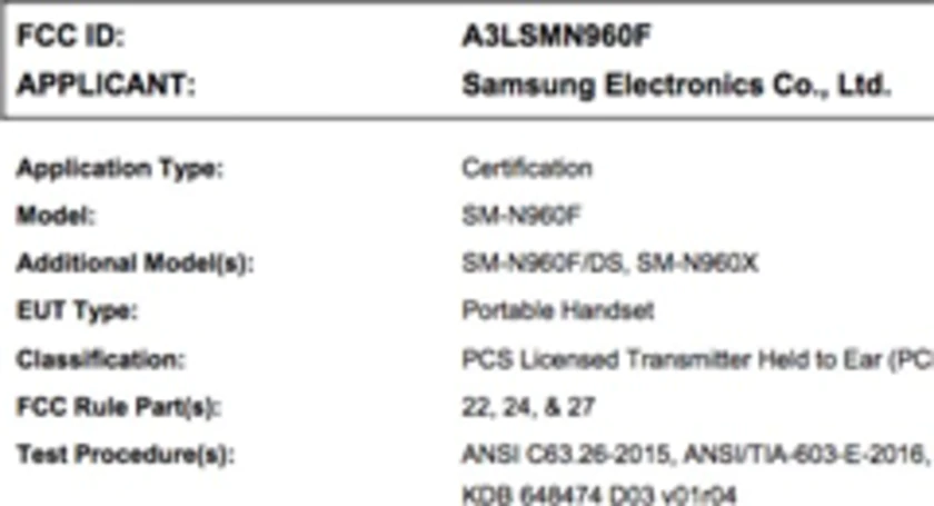 Fcc samsung note 9