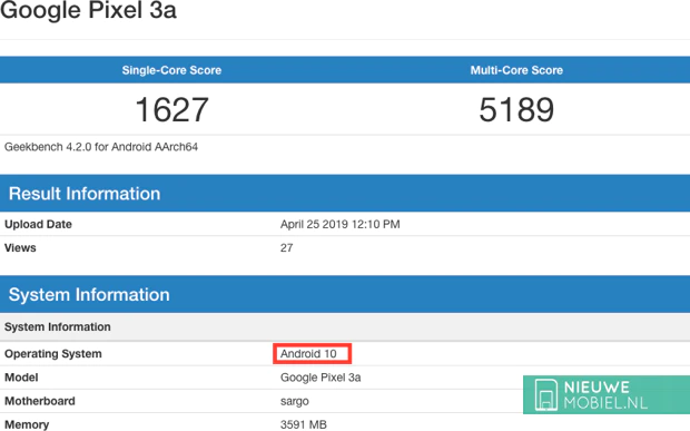 Google Pixel 3a running Android 10