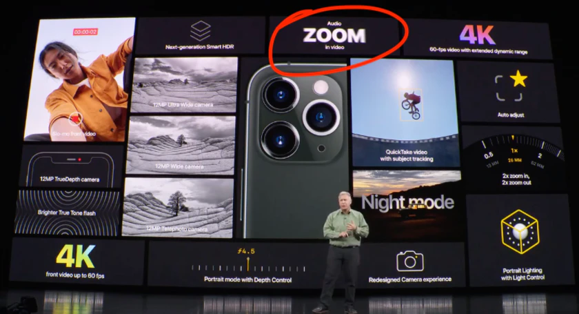 Apple audio zoom in video