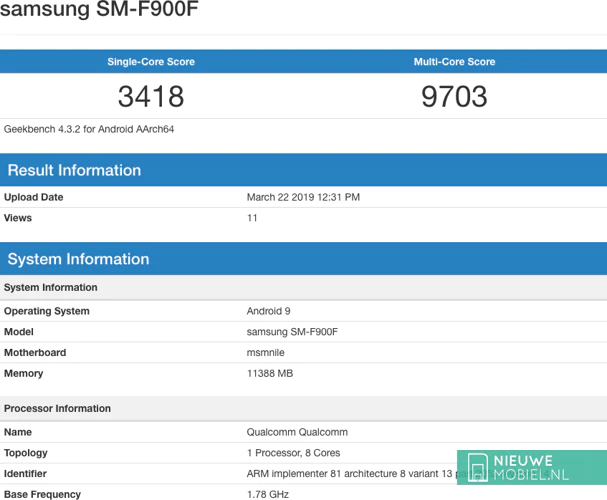 Geekbench score Samsung Galaxy Fold Geekbench score Samsung Galaxy Fold