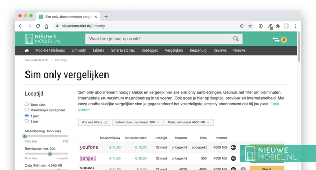 NieuweMobiel.NL vergelijken