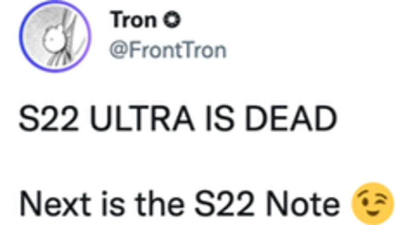 Tron tweet s22 note ultra