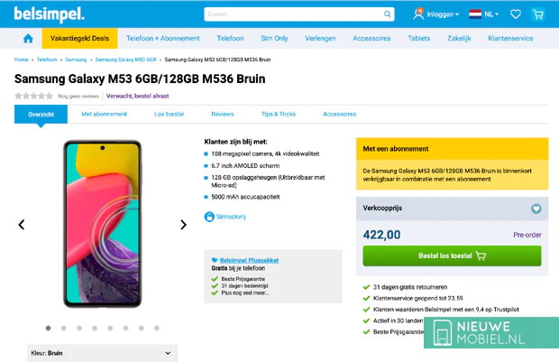 Samsung Galaxy M53 5G bij Belsimpel