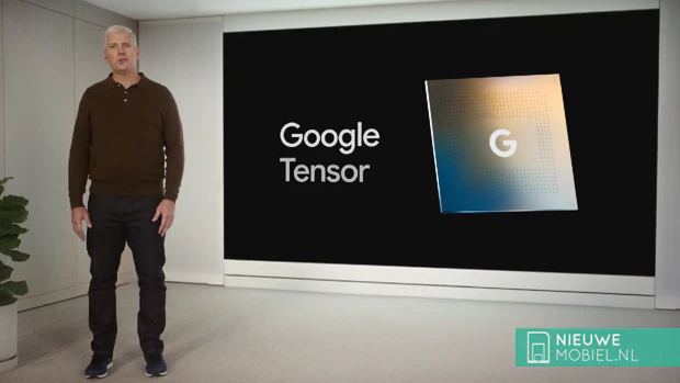 Google SVP Rick Osterloh showing off the Tensor chipset Google SVP Rick Osterloh showing off the Tensor chipset