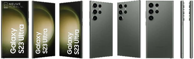 Samsung Galaxy S23 Ultra from all angles in Botanic Green