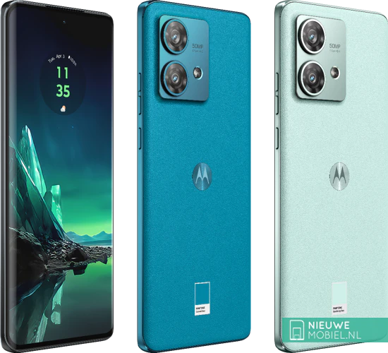 Motorola edge 40 neo front and rear in Black Beauty, Caneel Bay and Soothing Sea