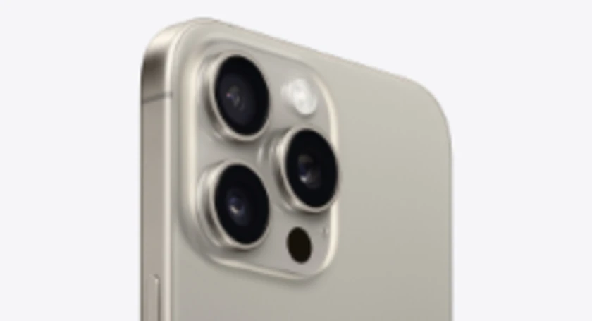 Iphone 15 pro max natural titanium camera closeup
