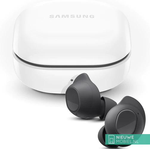 Samsung Galaxy Buds FE, white case, black buds