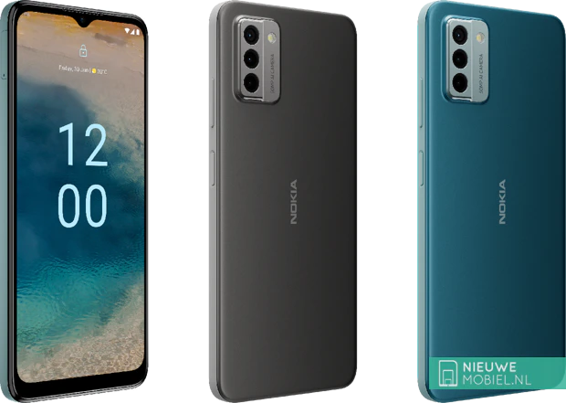 Nokia G22 in Meteor Gray and Lagoon Blue