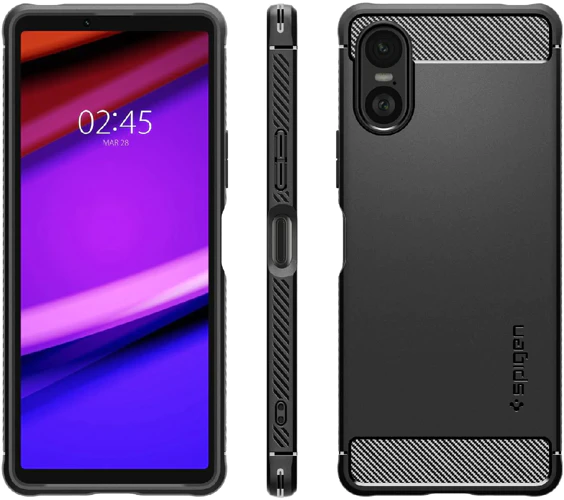 Sony Xperia 5 VI front, side, and rear in a Spigen case