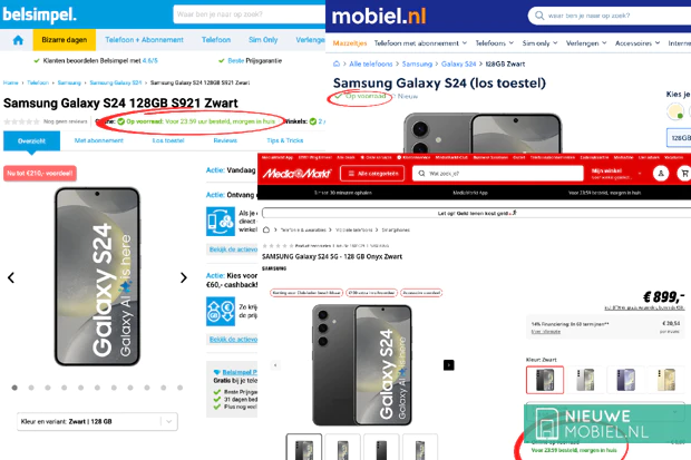 Samsung Galaxy S24 available at Dutch webshops
