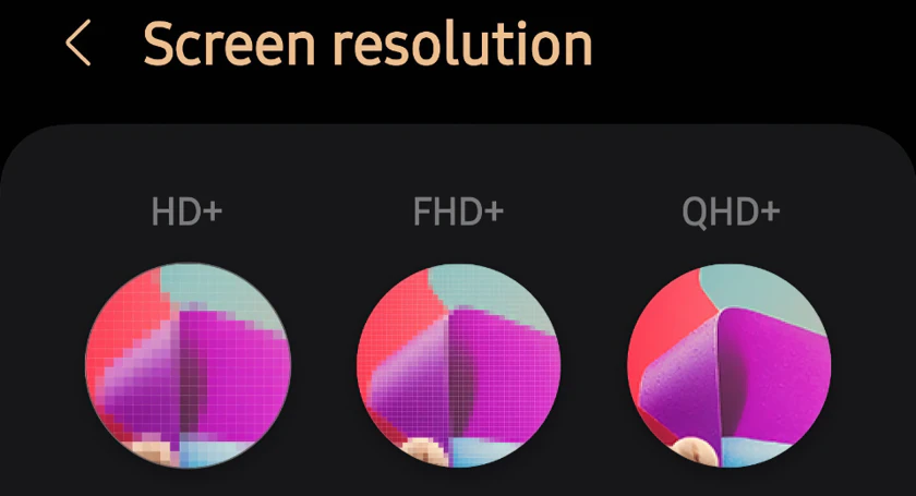 S24plus screen resolution settings