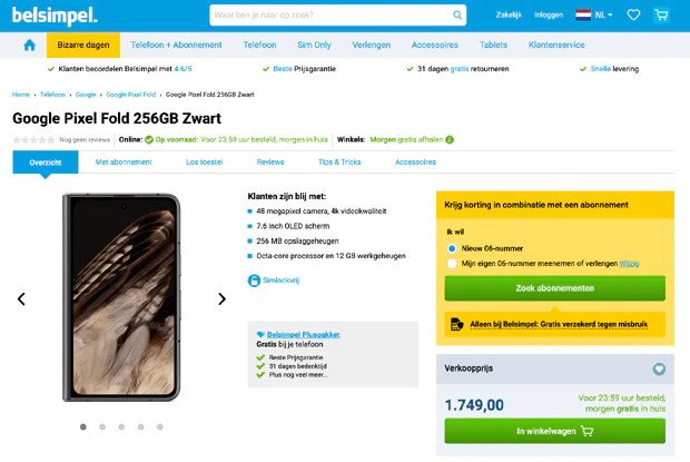 Google Pixel Fold bij Belsimpel verkrijgbaar