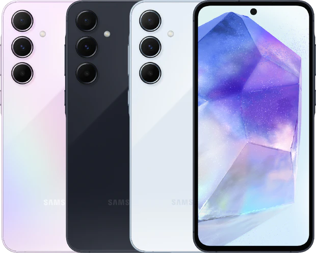 Pressbilder som visar Samsung Galaxy A55 som publicerats av @evleaks