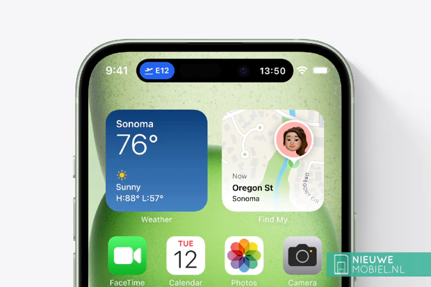 Cara frontal del iPhone 15 con Isla Dinámica Cara frontal del iPhone 15 con Isla Dinámica