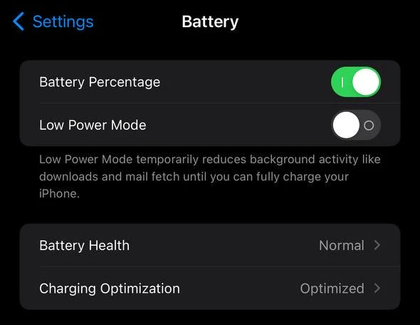 iOS 17.4 Battery settings