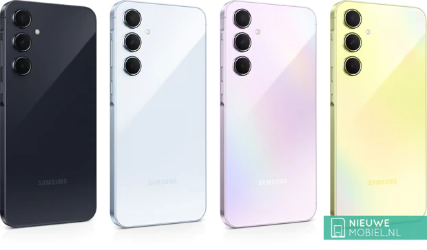 Samsung Galaxy A55 in nero, blu, rosa e giallo