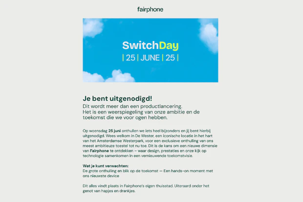 Fairphone 6 lancering uitnodiging
