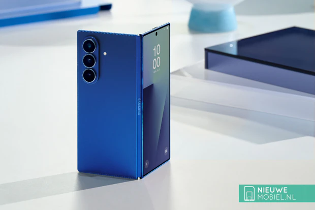 Samsung Galaxy Z Fold 7 Blue Half Open On Table