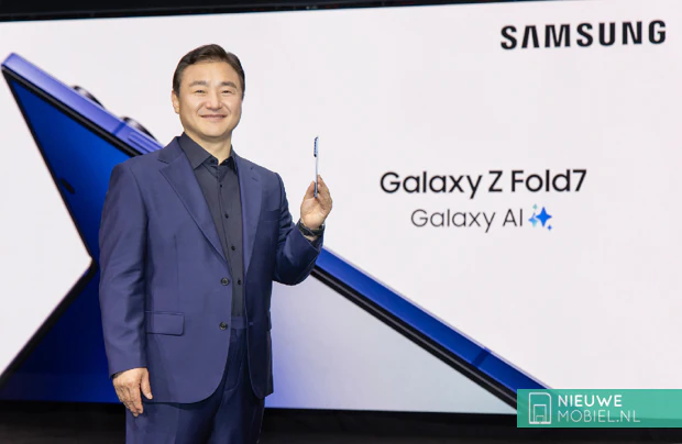 Samsung CEO TM Roh holding the thin Samsung Galaxy Z Fold7