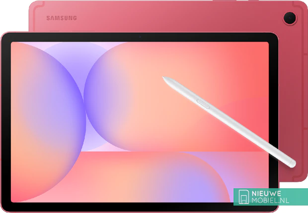 Samsung Galaxy Tab S10 Lite in Coralred showing front and back with S Pen