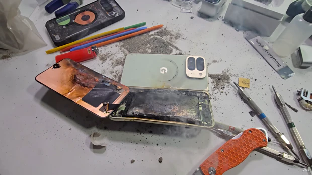 Google Pixel 10 Pro Fold burned by Jerryrigeverything Google Pixel 10 Pro Fold burned by Jerryrigeverything