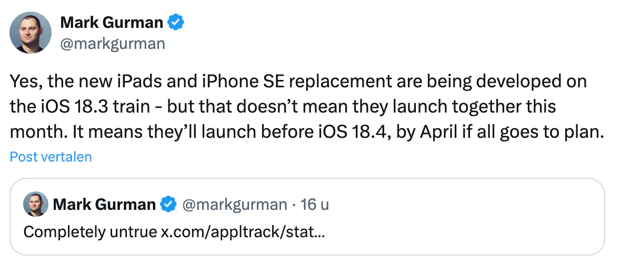 X/@markgurman with iPhone SE 4 rumour