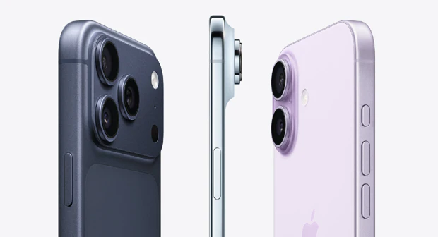 Zijaanzicht dikte-vergelijking van de iPhone 17 Pro, Air en iPhone 17