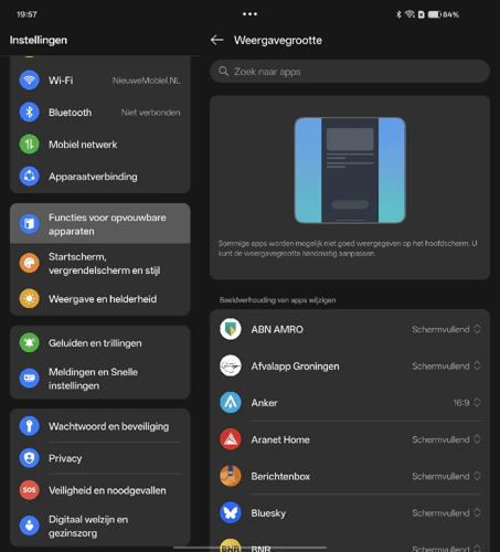 Oppo Find N6 screenshots binnenste scherm - app weergavegrootte
