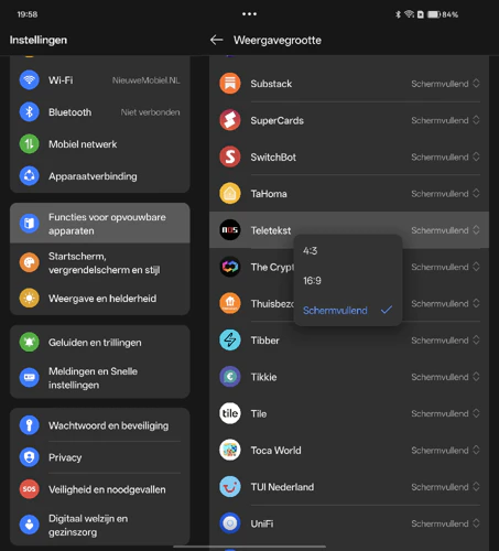 Oppo Find N6 screenshots binnenste scherm - app weergavegrootte