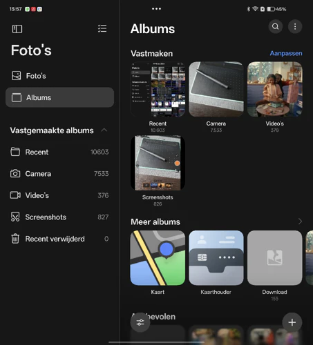 Screenshot Oppo Find N6 camera-app en galerij