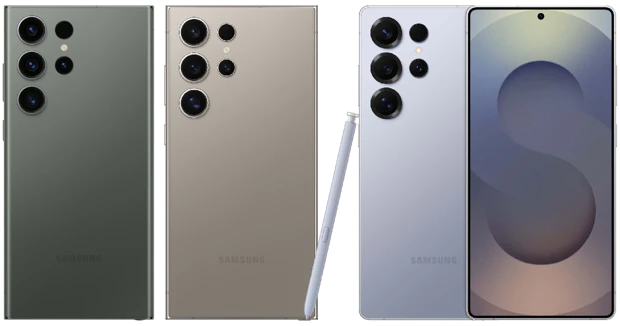 Achterkant Samsung Galaxy S23 Ultra vs S24 Ultra vs S25 Ultra