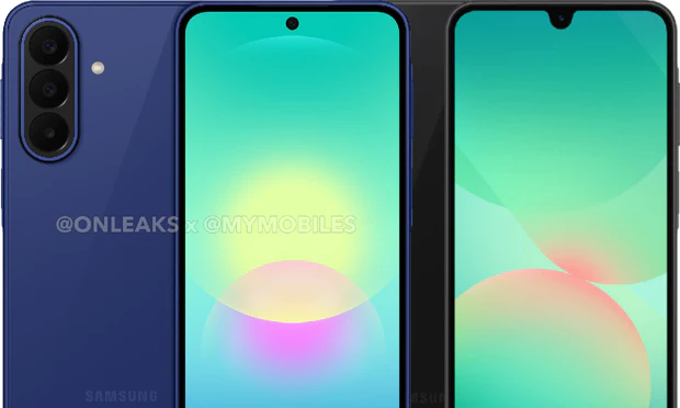 Jämförelse av selfiekamerans utskärning Galaxy A26 jämfört med A27 Närbildsjämförelse mellan den övre delen av skärmen på Galaxy A26 med en V-formad notch och Galaxy A27 med ett runt kamerahål