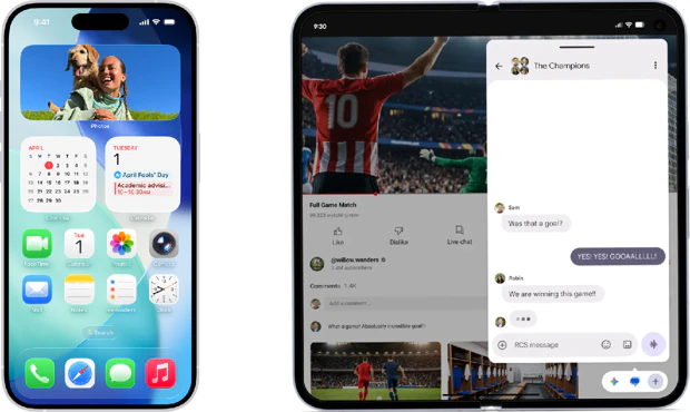 Links iOS homescreen, rechts Android zwevend venster