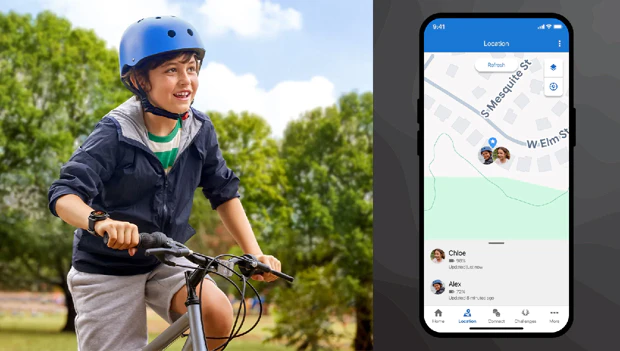 Kindersmartwatch met GPS en belfunctie om de pols van een kind Kindersmartwatch met GPS en belfunctie om de pols van een kind