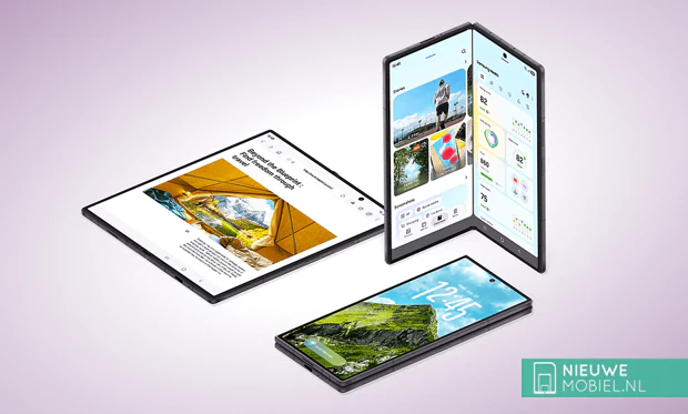 Persafbeelding Samsung Galaxy Z Fold 8 Ultra in donkergrijs ingeklapt en uitgeklapt Persafbeelding Samsung Galaxy Z Fold 8 Ultra in donkergrijs ingeklapt en uitgeklapt