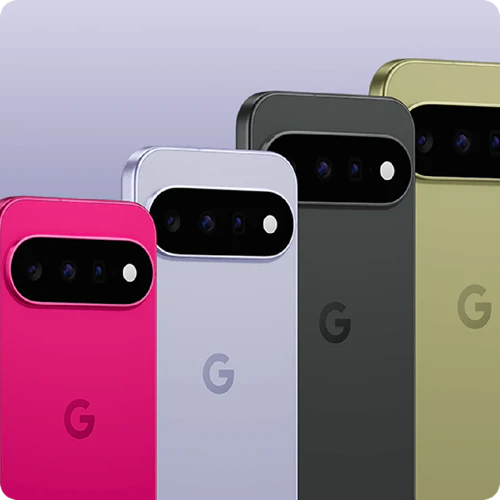 Leaked marketing images of Google Pixel 11 in purple, hot pink, black, and green