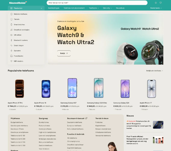 Vernieuwde homepage NieuweMobiel.NL met rustiger kleurschema