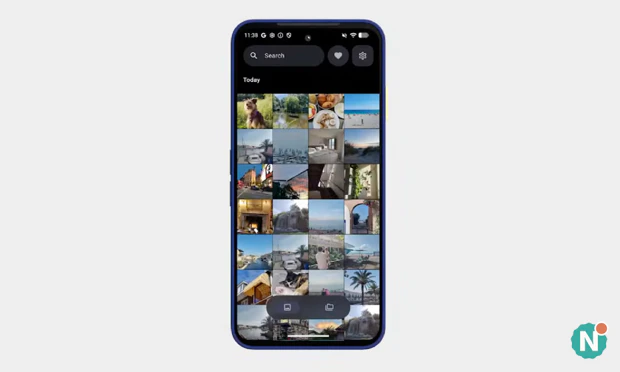 Fairphone galerij-app schermafbeelding Schermafbeelding van de nieuwe galerij-app van Fairphone met een raster aan foto's