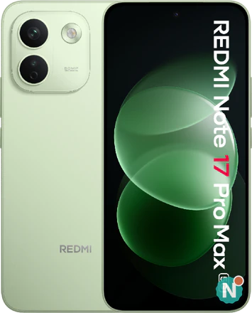 Xiaomi Redmi Note 17 Pro Max groen Voor- en achterkant van de Xiaomi Redmi Note 17 Pro Max in het groen