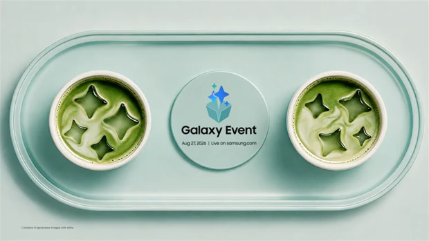 Invitation Samsung Galaxy event August 27, 2026 Invitation Samsung Galaxy Event August 27, 2026, with two cups of light green drink and star-shaped ice cubes