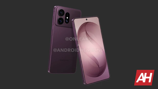 CAD-Render des Samsung Galaxy S27 Pro Dunkelviolettes CAD-Render des Samsung Galaxy S27 Pro von hinten und vorne