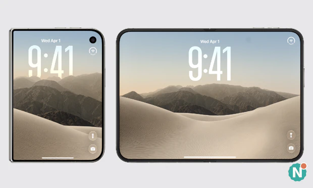 Apple iPhone Duo dicht en open Apple iPhone Duo ingeklapt naast uitgeklapt